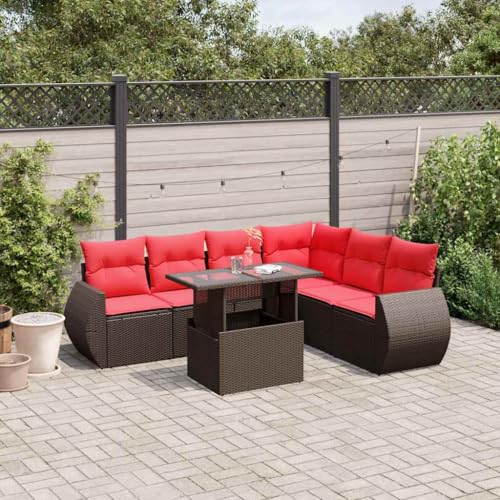 Qnhdfrt 7-Teiliges Polyrattan Gartenmöbel Set mit höhenverstellbarem Tisch und abnehmbaren Kissen braun für Garten Balkon Terrasse Qnhdfrt 7-Teiliges Polyrattan Gartenmöbel Set mit höhenverstellbarem Tisch und abnehmbaren Kissen braun für Garten Balkon Terrasse von Qnhdfrt