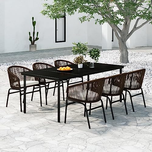 Qnhdfrt 7-teilige Garten Essgruppe Schwarz Braun mit Glas Tisch und 6 Stühlen aus PVC Rattan für Terrasse Balkon und Garten Qnhdfrt 7-teilige Garten Essgruppe Schwarz Braun mit Glas Tisch und 6 Stühlen aus PVC Rattan für Terrasse Balkon und Garten von Qnhdfrt