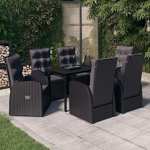 Qnhdfrt 7 teilige Garten Essgruppe Schwarz Outdoor Möbel Set mit Kissen PE Rattan und Glas Tisch für Terrasse Balkon Qnhdfrt 7 teilige Garten Essgruppe Schwarz Outdoor Möbel Set mit Kissen PE Rattan und Glas Tisch für Terrasse Balkon von Qnhdfrt