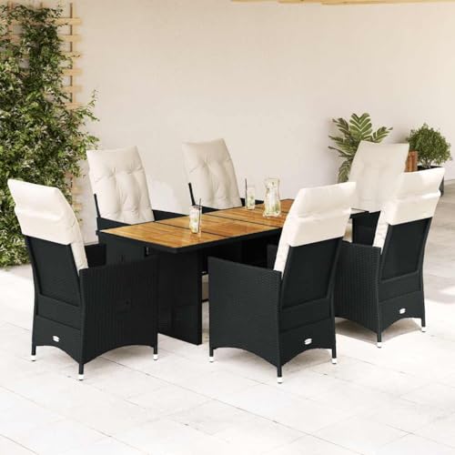 Qnhdfrt 7 teilige Garten Essgruppe Schwarz PE Rattan mit Kissen Verstellbare Relaxsessel und Akazienholz Tisch für Terrasse Balkon Qnhdfrt 7 teilige Garten Essgruppe Schwarz PE Rattan mit Kissen Verstellbare Relaxsessel und Akazienholz Tisch für Terrasse Balkon von Qnhdfrt