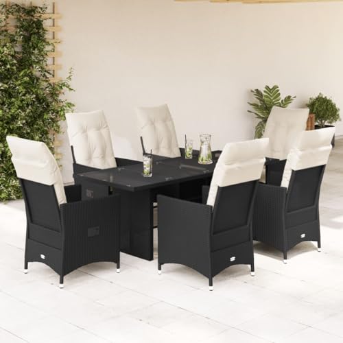 Qnhdfrt 7-teilige Garten-Essgruppe Schwarz PE-Rattan mit Kissen Verstellbare Relaxsessel und Tisch für Terrasse Garten Balkon Qnhdfrt 7-teilige Garten-Essgruppe Schwarz PE-Rattan mit Kissen Verstellbare Relaxsessel und Tisch für Terrasse Garten Balkon von Qnhdfrt