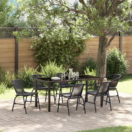 Qnhdfrt 7-teilige Garten-Essgruppe Schwarz Rechteckig aus Synthetischem Poly-Rattan mit Stapelbaren Stühlen für Outdoor Nutzung in Garten Terrasse oder Balkon von Qnhdfrt