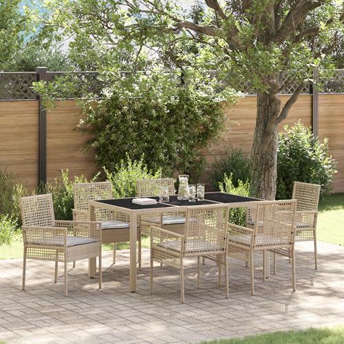 Qnhdfrt 7-teilige Garten-Essgruppe mit Kissen Beige Rechteckig Poly Rattan für 6 Personen Outdoor Modernes Design mit Glasplatte und Stahlgestell für Garten Terrasse Qnhdfrt 7-teilige Garten-Essgruppe mit Kissen Beige Rechteckig Poly Rattan für 6 Personen Outdoor Modernes Design mit Glasplatte und Stahlgestell für Garten Terrasse von Qnhdfrt