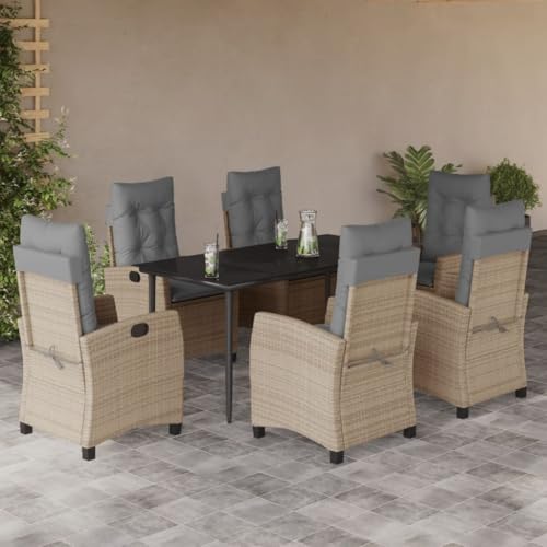 Qnhdfrt 7 teilige Garten Essgruppe mit Kissen Beigemischung PE Rattan Outdoor Sitzgruppe mit Glas Tisch und Verstellbaren Stühlen für Terrasse Balkon und Garten Qnhdfrt 7 teilige Garten Essgruppe mit Kissen Beigemischung PE Rattan Outdoor Sitzgruppe mit Glas Tisch und Verstellbaren Stühlen für Terrasse Balkon und Garten von Qnhdfrt
