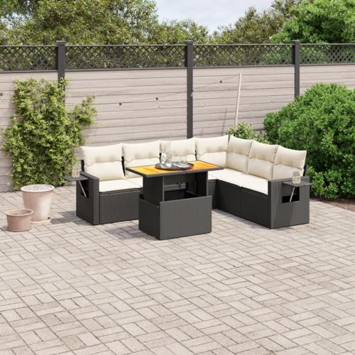 Qnhdfrt 7 teilige Garten Sofagarnitur Set Schwarz PE Rattan mit Kissen und Klapptisch für Terrasse Balkon Garten von Qnhdfrt