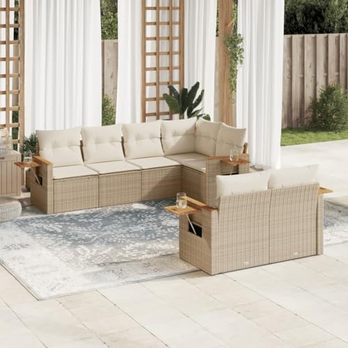 Qnhdfrt 7 teilige Garten Sofagarnitur Set aus PE Rattan mit Kissen Beige Stauraum und Klapptisch Lounge Möbel für Terrasse Balkon Garten Qnhdfrt 7 teilige Garten Sofagarnitur Set aus PE Rattan mit Kissen Beige Stauraum und Klapptisch Lounge Möbel für Terrasse Balkon Garten von Qnhdfrt