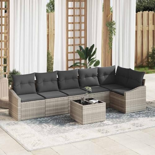 Qnhdfrt 7 teiliges Ecksofa Set Grau Poly Rattan mit Kissen Outdoor Gartenmöbel für Balkon Terrasse und Garten Lounge Bereich von Qnhdfrt