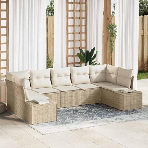 Qnhdfrt 7-teiliges Ecksofa Set aus beigem Poly Rattan mit Kissen Modernes Design Wetterfest für Garten und Balkon Platz für 6 Personen von Qnhdfrt