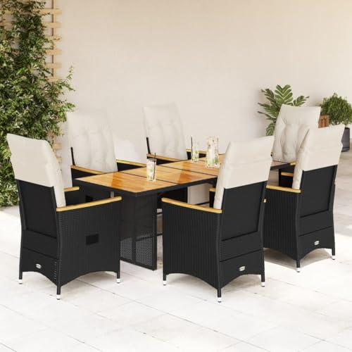 Qnhdfrt 7-teiliges Garten Bistro Set Schwarz PE Rattan mit Kissen Verstellbare Relaxsessel und Akazienholz Tisch für Balkon Garten Terrasse Qnhdfrt 7-teiliges Garten Bistro Set Schwarz PE Rattan mit Kissen Verstellbare Relaxsessel und Akazienholz Tisch für Balkon Garten Terrasse von Qnhdfrt