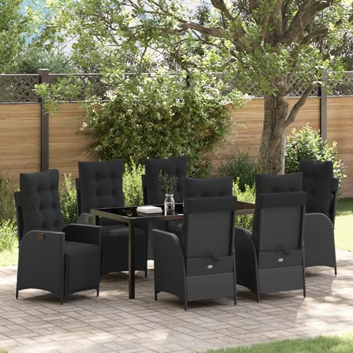 Qnhdfrt 7-teiliges Garten-Dining-Set Schwarz Poly-Rattan mit 6 verstellbaren Liegestühlen und Tisch für Garten Terrasse Balkon – Modernes Design Robust und Bequem Qnhdfrt 7-teiliges Garten-Dining-Set Schwarz Poly-Rattan mit 6 verstellbaren Liegestühlen und Tisch für Garten Terrasse Balkon – Modernes Design Robust und Bequem von Qnhdfrt