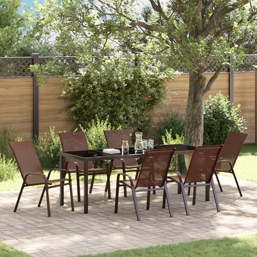 Qnhdfrt 7-teiliges Garten ESS-Set Braun Stahl Textilene Rechteckig Outdoor Möbel für Terrasse Garten mit 6 Stühlen Robust Modern Bequem Qnhdfrt 7-teiliges Garten ESS-Set Braun Stahl Textilene Rechteckig Outdoor Möbel für Terrasse Garten mit 6 Stühlen Robust Modern Bequem von Qnhdfrt