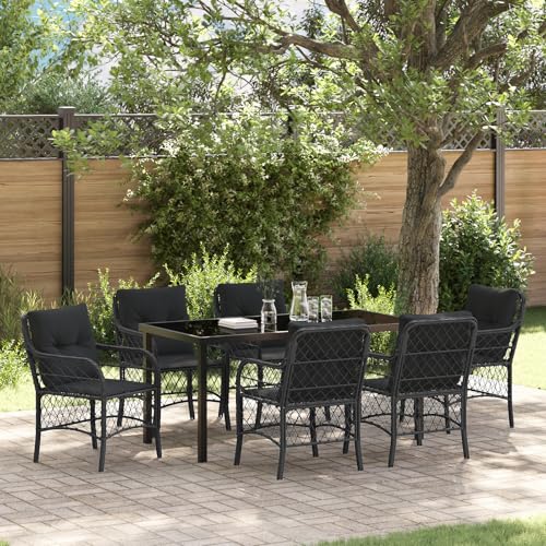 Qnhdfrt 7-teiliges Garten ESS Set Schwarz Poly Rattan mit Kissen Outdoor Möbel für Terrasse Balkon Garten Modernes Design Robust und Langlebig von Qnhdfrt