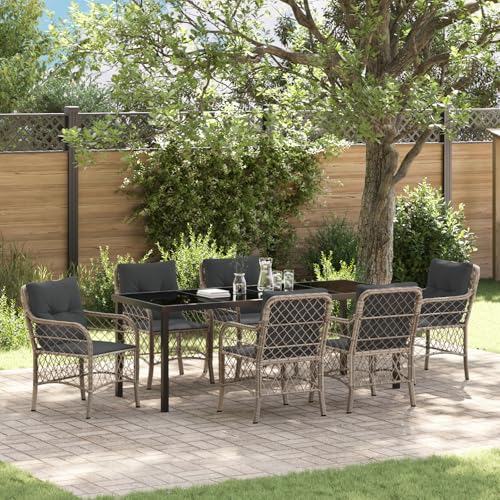 Qnhdfrt 7-teiliges Garten ESS-Set mit Kissen Hellgrau Poly Rattan Modernes Design für Terrasse Balkon Garten Outdoor von Qnhdfrt