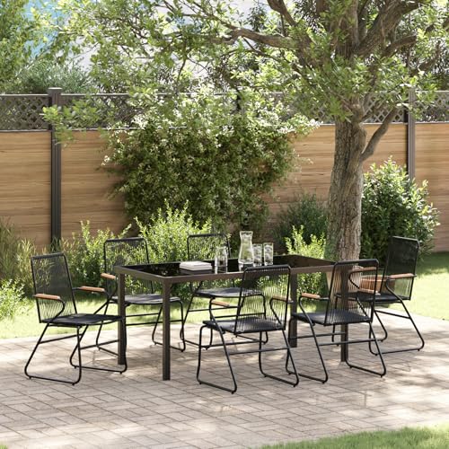 Qnhdfrt 7-teiliges Garten Essgruppe Set Schwarz PVC Rattan Tisch und 6 Stühle Outdoor Möbel für Terrasse Balkon Garten mit modernem Design und robustem Stahlrahmen von Qnhdfrt