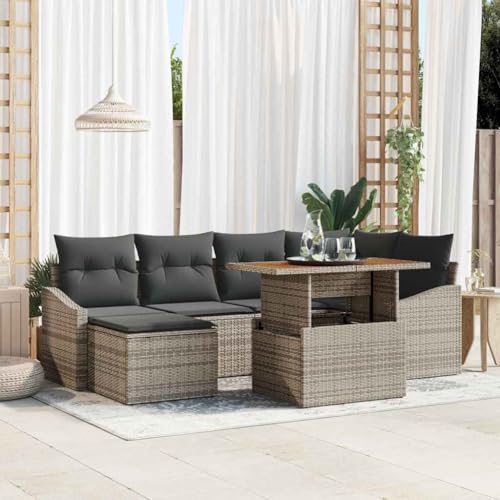 Qnhdfrt 7-teiliges Garten-Essset in Grau aus strapazierfähigem Rattan & Akazienholz mit Polyesterkissen – Modulares Design für Terrasse, Balkon und Garten Qnhdfrt 7-teiliges Garten-Essset in Grau aus strapazierfähigem Rattan & Akazienholz mit Polyesterkissen – Modulares Design für Terrasse, Balkon und Garten von Qnhdfrt