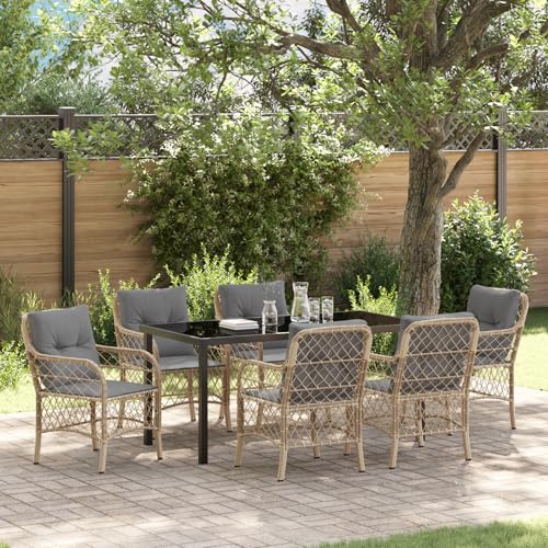 Qnhdfrt 7-teiliges Garten-Essset mit Kissen Beige Poly Rattan Modernes Design für Terrasse Balkon Garten – Robust Wetterbeständig und Komfortabel Qnhdfrt 7-teiliges Garten-Essset mit Kissen Beige Poly Rattan Modernes Design für Terrasse Balkon Garten – Robust Wetterbeständig und Komfortabel von Qnhdfrt