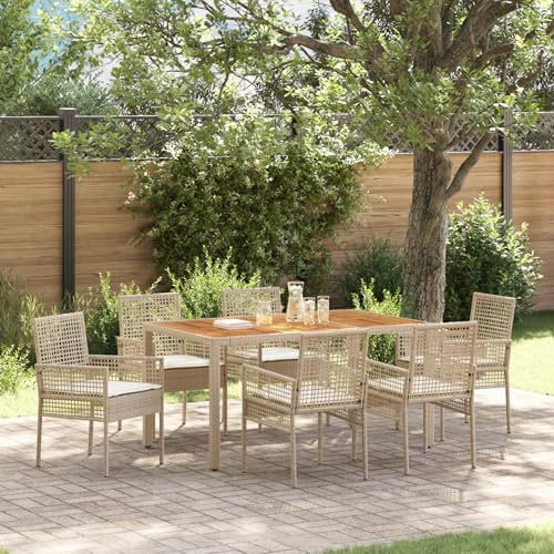 Qnhdfrt 7-teiliges Garten Essset mit Kissen Beige Poly-Rattan Rechteckig Modernes Design für Garten und Terrasse von Qnhdfrt