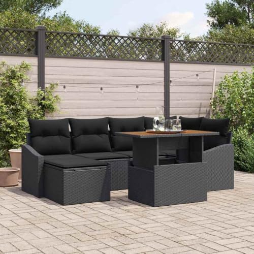 Qnhdfrt 7-teiliges Garten-Esstisch-Set Schwarz Poly-Rattan mit Akazienholz-Tisch Modernes Design UV-beständig für Terrasse und Garten Qnhdfrt 7-teiliges Garten-Esstisch-Set Schwarz Poly-Rattan mit Akazienholz-Tisch Modernes Design UV-beständig für Terrasse und Garten von Qnhdfrt