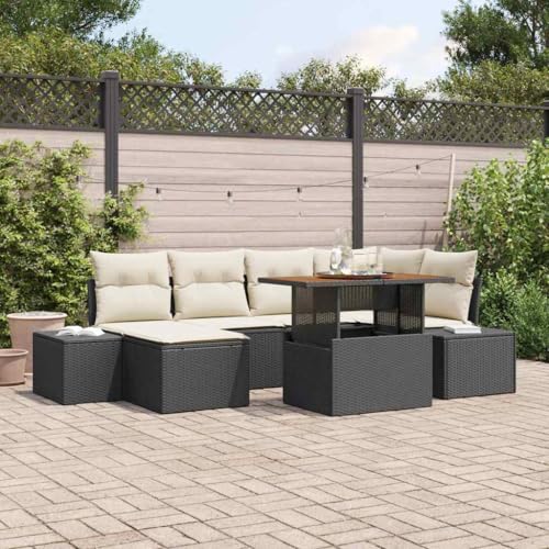 Qnhdfrt 7-teiliges Garten-Esstischset Schwarz Poly-Rattan mit Stauraum, wetterfest und UV-beständig für Terrasse, Balkon und Garten Qnhdfrt 7-teiliges Garten-Esstischset Schwarz Poly-Rattan mit Stauraum, wetterfest und UV-beständig für Terrasse, Balkon und Garten von Qnhdfrt