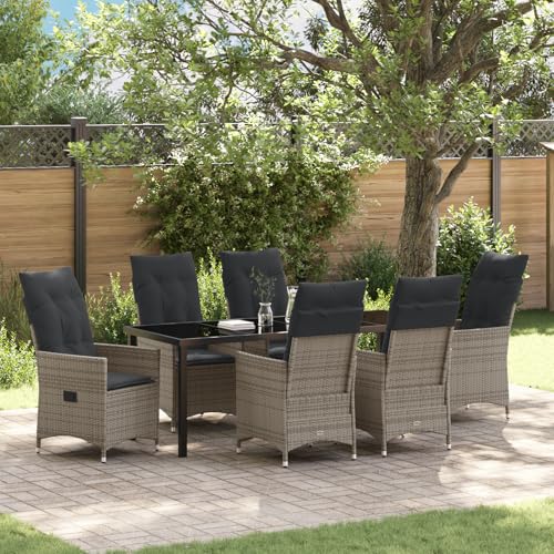 Qnhdfrt 7-teiliges Garten-Esszimmer Set Grau mit Verstellbaren Stühlen und Kissen aus Robustem Poly-Rattan für Terrasse Balkon Garten Qnhdfrt 7-teiliges Garten-Esszimmer Set Grau mit Verstellbaren Stühlen und Kissen aus Robustem Poly-Rattan für Terrasse Balkon Garten von Qnhdfrt