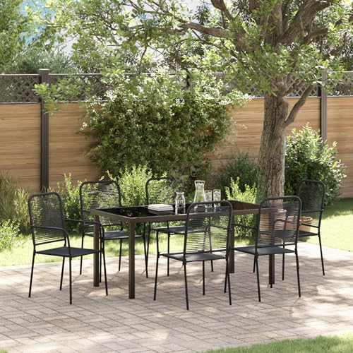 Qnhdfrt 7-teiliges Garten-Esszimmer-Set Schwarz Baumwollseil und Stahl für Garten und Terrasse – Robuste Gartenmöbel mit UV-Beständigkeit und Komfort von Qnhdfrt