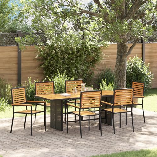Qnhdfrt 7-teiliges Garten Esszimmer Set Schwarz Poly Rattan Akazie Rechteckig Outdoor Möbel für Terrasse Garten mit 6 stapelbaren Stühlen und Tisch Qnhdfrt 7-teiliges Garten Esszimmer Set Schwarz Poly Rattan Akazie Rechteckig Outdoor Möbel für Terrasse Garten mit 6 stapelbaren Stühlen und Tisch von Qnhdfrt