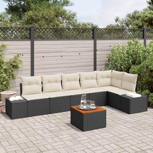Qnhdfrt 7 teiliges Garten Sofa Set Schwarz aus robustem Poly Rattan mit Kissen und Gartentisch Modernes Design Wetterfest für Terrasse Garten Qnhdfrt 7 teiliges Garten Sofa Set Schwarz aus robustem Poly Rattan mit Kissen und Gartentisch Modernes Design Wetterfest für Terrasse Garten von Qnhdfrt