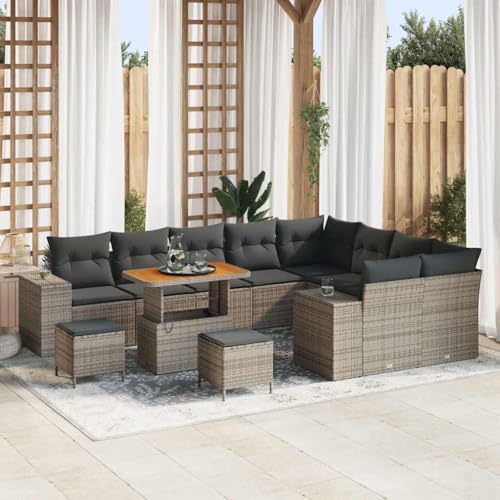 Qnhdfrt 7-teiliges Garten-Sofa-Set aus Poly-Rattan Grau mit Kissen, Modernes Design für Garten, Balkon und Terrasse, Platz für bis zu 6 Personen von Qnhdfrt