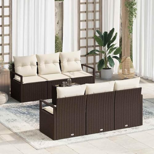 Qnhdfrt 7-teiliges Garten Sofa Set aus Poly Rattan in Braun mit Cremefarbenen Kissen – Modulares Design für Garten, Terrasse und Balkon Qnhdfrt 7-teiliges Garten Sofa Set aus Poly Rattan in Braun mit Cremefarbenen Kissen – Modulares Design für Garten, Terrasse und Balkon von Qnhdfrt