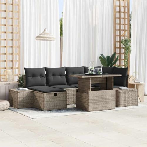 Qnhdfrt 7 teiliges Garten Sofa Set mit Kissen Grau Poly Rattan Ecksofa mit Stauraum und Tisch für Balkon Garten Terrasse Qnhdfrt 7 teiliges Garten Sofa Set mit Kissen Grau Poly Rattan Ecksofa mit Stauraum und Tisch für Balkon Garten Terrasse von Qnhdfrt