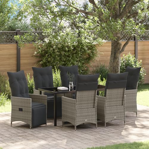 Qnhdfrt 7-teiliges Gartenmöbel Set Grau Poly-Rattan mit Kissen Verstellbare Rückenlehnen Fußstützen für Outdoor Entspannung auf Terrasse Balkon Garten von Qnhdfrt