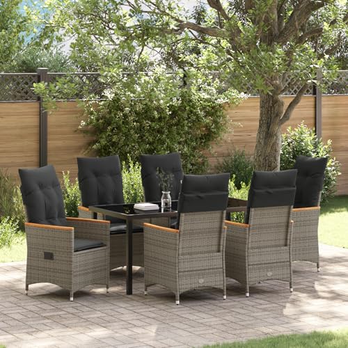 Qnhdfrt 7-teiliges Gartenmöbel Set Grau Poly-Rattan mit Kissen für Garten Terrasse Balkon – Gemütliche Liegestühle und Tisch Outdoor Möbel von Qnhdfrt