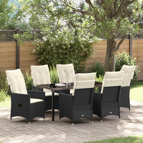 Qnhdfrt 7-teiliges Gartenset Schwarz Poly-Rattan mit Kissen Gartenstühle Set Outdoor für Terrasse Balkon Garten Modernes Design Robust und Langlebig von Qnhdfrt