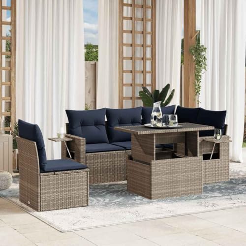 Qnhdfrt 7-teiliges Gartensofa-Set Polyrattan Balkonmöbel 100x55cm höhenverstellbarer Gartentisch 110 kg belastbar graue Kissen modular für Balkon Terrasse Gartenlounge Qnhdfrt 7-teiliges Gartensofa-Set Polyrattan Balkonmöbel 100x55cm höhenverstellbarer Gartentisch 110 kg belastbar graue Kissen modular für Balkon Terrasse Gartenlounge von Qnhdfrt