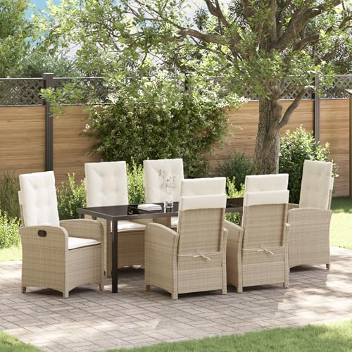 Qnhdfrt 7-teiliges Gartenstühle Set mit Beigen Kissen Rechteckig Outdoor Gartenmöbel für Garten und Terrasse Modernes Design Verstellbare Rückenlehne Robust und Langlebig von Qnhdfrt
