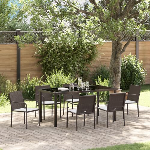 Qnhdfrt 7-teiliges Gartenstuhl Set Braun mit Kissen aus Poly Rattan Modernes Design für Garten Terrasse Balkon Outdoor Möbel Wetterbeständiger Stahlrahmen Qnhdfrt 7-teiliges Gartenstuhl Set Braun mit Kissen aus Poly Rattan Modernes Design für Garten Terrasse Balkon Outdoor Möbel Wetterbeständiger Stahlrahmen von Qnhdfrt