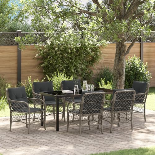 Qnhdfrt 7-teiliges Gartenstuhl Set Grau Poly-Rattan mit Dunkelgrauen Kissen Modernes Design für Terrasse Balkon Garten Robust und Langlebig 58.5x67x86cm von Qnhdfrt
