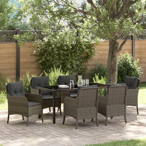 Qnhdfrt 7-teiliges Gartenstuhl Set Grau mit Kissen Poly-Rattan für 6 Personen, Outdoor Gartenmöbel mit Modernem Design und Robustem Stahlrahmen für Terrasse, Balkon oder Garten von Qnhdfrt