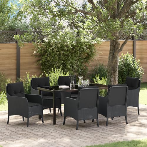 Qnhdfrt 7-teiliges Gartenstuhl Set Schwarz Poly-Rattan mit Kissen Outdoor Möbel für Garten Terrasse Balkon Rechteckig Bequem und Robust von Qnhdfrt