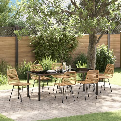 Qnhdfrt 7-teiliges Gartenstuhl Set Schwarz Rechteckig Metallstahl Poly Rattan Modernes Design Robust Platzsparend für Garten Balkon Terrasse Outdoor-Möbel von Qnhdfrt