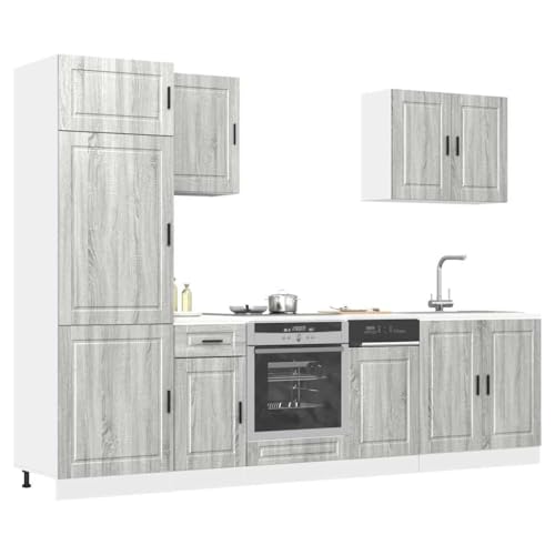 Qnhdfrt 7-teiliges Küchenschrank-Set Porto Grau Sonoma aus Holzwerkstoff mit elegantem Design, verstellbaren Füßen und viel Stauraum für optimale Küchenorganisation von Qnhdfrt