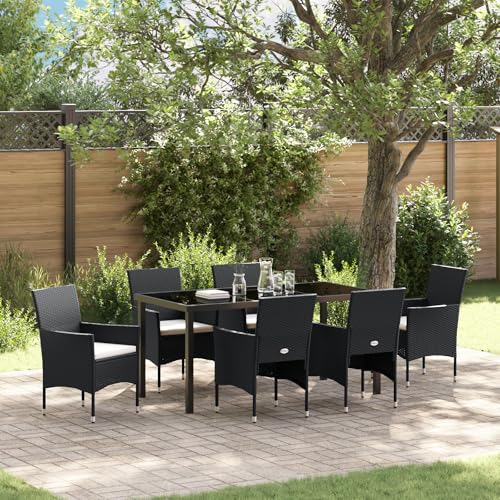 Qnhdfrt 7-teiliges Schwarz Poly Rattan Garten Esszimmer Set mit Tisch und 6 Stühlen für Balkon Terrasse Outdoorbereich Qnhdfrt 7-teiliges Schwarz Poly Rattan Garten Esszimmer Set mit Tisch und 6 Stühlen für Balkon Terrasse Outdoorbereich von Qnhdfrt