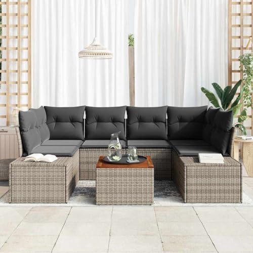 Qnhdfrt 7 teiliges Sofa Set Outdoor Grau aus Poly Rattan mit Kissen Stauraum und Gartentisch für Garten Terrasse Balkon Qnhdfrt 7 teiliges Sofa Set Outdoor Grau aus Poly Rattan mit Kissen Stauraum und Gartentisch für Garten Terrasse Balkon von Qnhdfrt