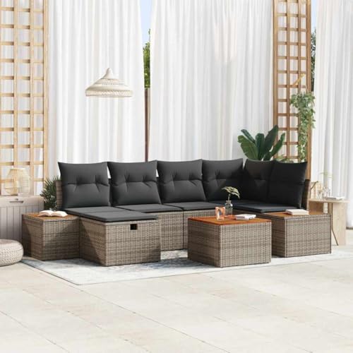 Qnhdfrt 7 teiliges Sofaset Outdoor Grau Modulares Gartensofa mit Stauraum aus PE Rattan für 6 Personen Garten und Terrasse von Qnhdfrt