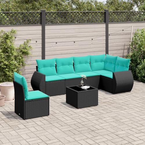 Qnhdfrt 7tlg Gartenlounge Set Schwarz Polyrattan mit Glasplatte 55x55 cm Klappstuhl Sitzgruppe Outdoor 110 kg belastbar Gartensofa Balkonmöbel Modernes Design für Balkon Terrasse Garten Qnhdfrt 7tlg Gartenlounge Set Schwarz Polyrattan mit Glasplatte 55x55 cm Klappstuhl Sitzgruppe Outdoor 110 kg belastbar Gartensofa Balkonmöbel Modernes Design für Balkon Terrasse Garten von Qnhdfrt