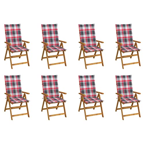 Qnhdfrt 8 Stück Klappbare Gartenstühle mit Kissen Massivholz Akazie Faltbar Verstellbar Robust für Garten Terrasse Balkon Camping von Qnhdfrt