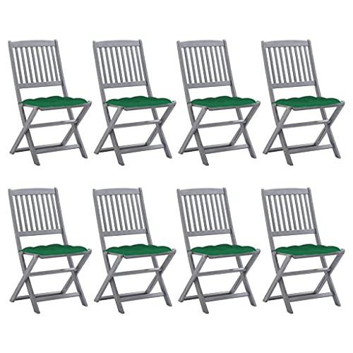 Qnhdfrt 8 Stück Klappbare Gartenstühle mit Kissen Massivholz Akazie Grau Lasur Grün Polster Faltbar Robust für Garten Terrasse Balkon Camping Outdoor Möbel von Qnhdfrt