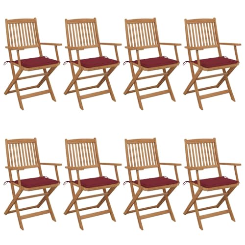 Qnhdfrt 8 Stück Klappbare Gartenstühle mit Weinroten Kissen Massivholz Akazie Faltbar Robust für Garten Terrasse Balkon Camping Strand Qnhdfrt 8 Stück Klappbare Gartenstühle mit Weinroten Kissen Massivholz Akazie Faltbar Robust für Garten Terrasse Balkon Camping Strand von Qnhdfrt