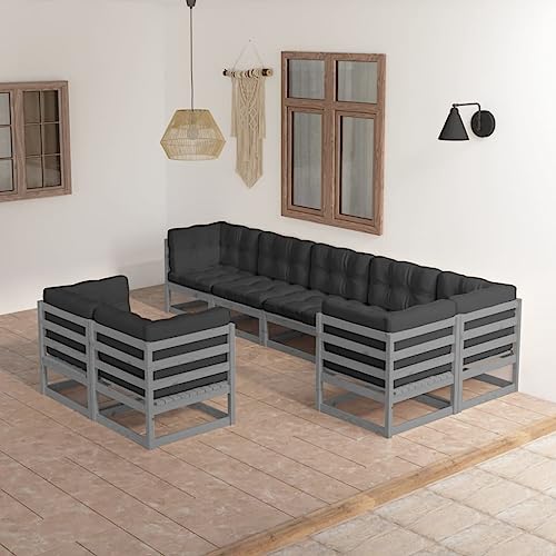 Qnhdfrt 8-TLG Gartenlounge Set Massivholz Kiefer 70x70 cm Anthrazit Kissen Modular Sitzgruppe Outdoor Balkon Terrasse für kleine Balkone und Gärten von Qnhdfrt