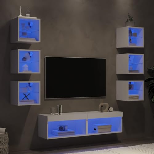 Qnhdfrt 8-TLG Wohnwand mit RGB LED Beleuchtung Weiß Holzwerkstoff TV Lowboard Fernsehschrank Hängend 30/60 cm Breit Moderner Stauraum für Wohnzimmer Büro Qnhdfrt 8-TLG Wohnwand mit RGB LED Beleuchtung Weiß Holzwerkstoff TV Lowboard Fernsehschrank Hängend 30/60 cm Breit Moderner Stauraum für Wohnzimmer Büro von Qnhdfrt